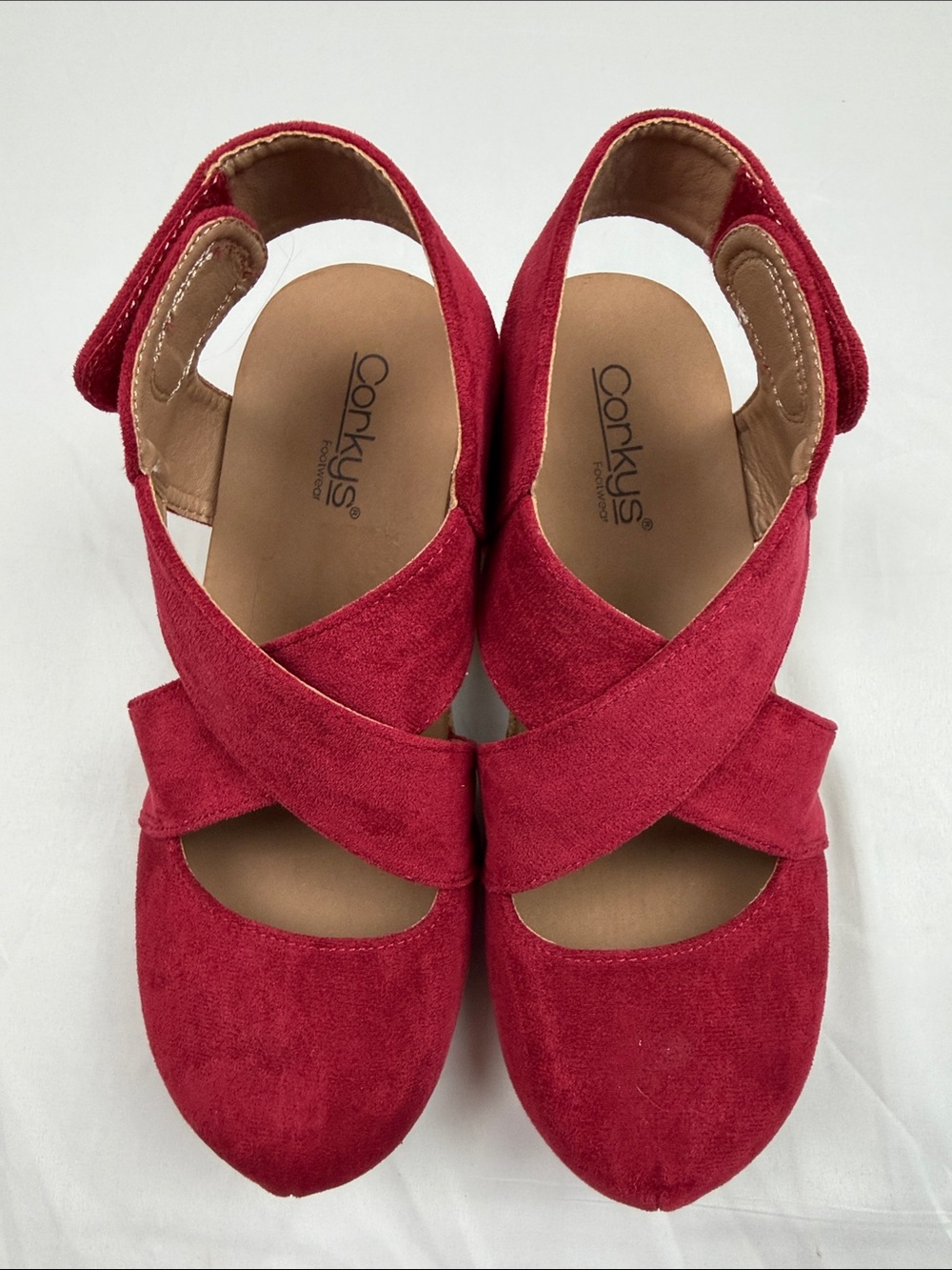 Corkys Case Closed Red Suede Wedge Sandals